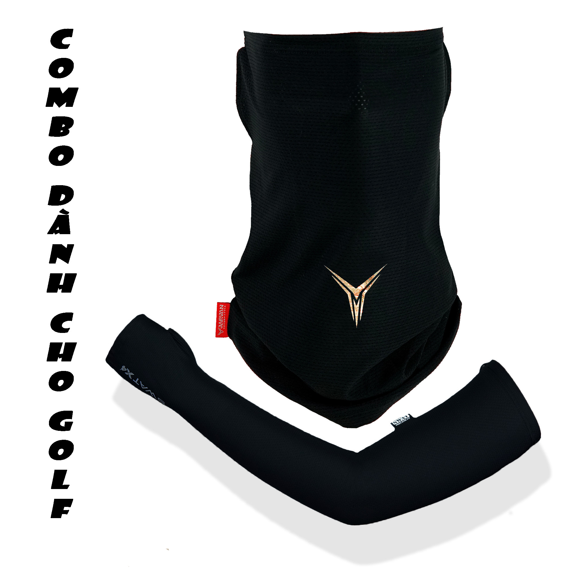 combo khăn JARVAN III xỏ tai và ống tay SWAT X4 xỏ ngón chống nắng cực đỉnh (combo màu đen)