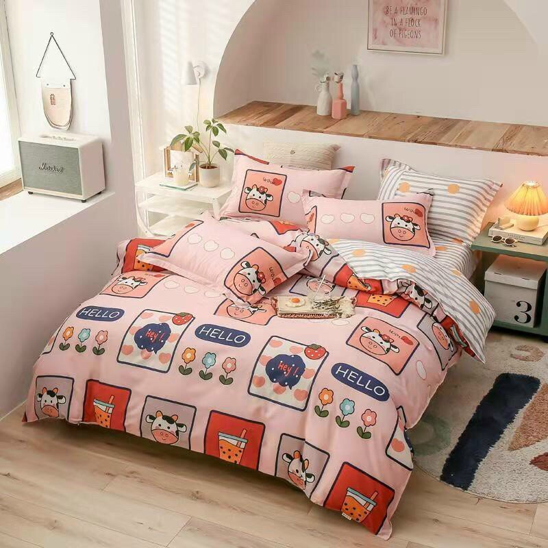 Set 5 VỎ CHĂN/ MỀN Cotton Poly Mẫu BÒ SỮA HELLO Cute Siêu Cấp Nhẹ Nhàng+ Êm Ái+ Ấm Áp+ Mềm Mịn. Chăn Ga Gia Đình. Phù Hợp Cho Các Bé. KIRIN Store