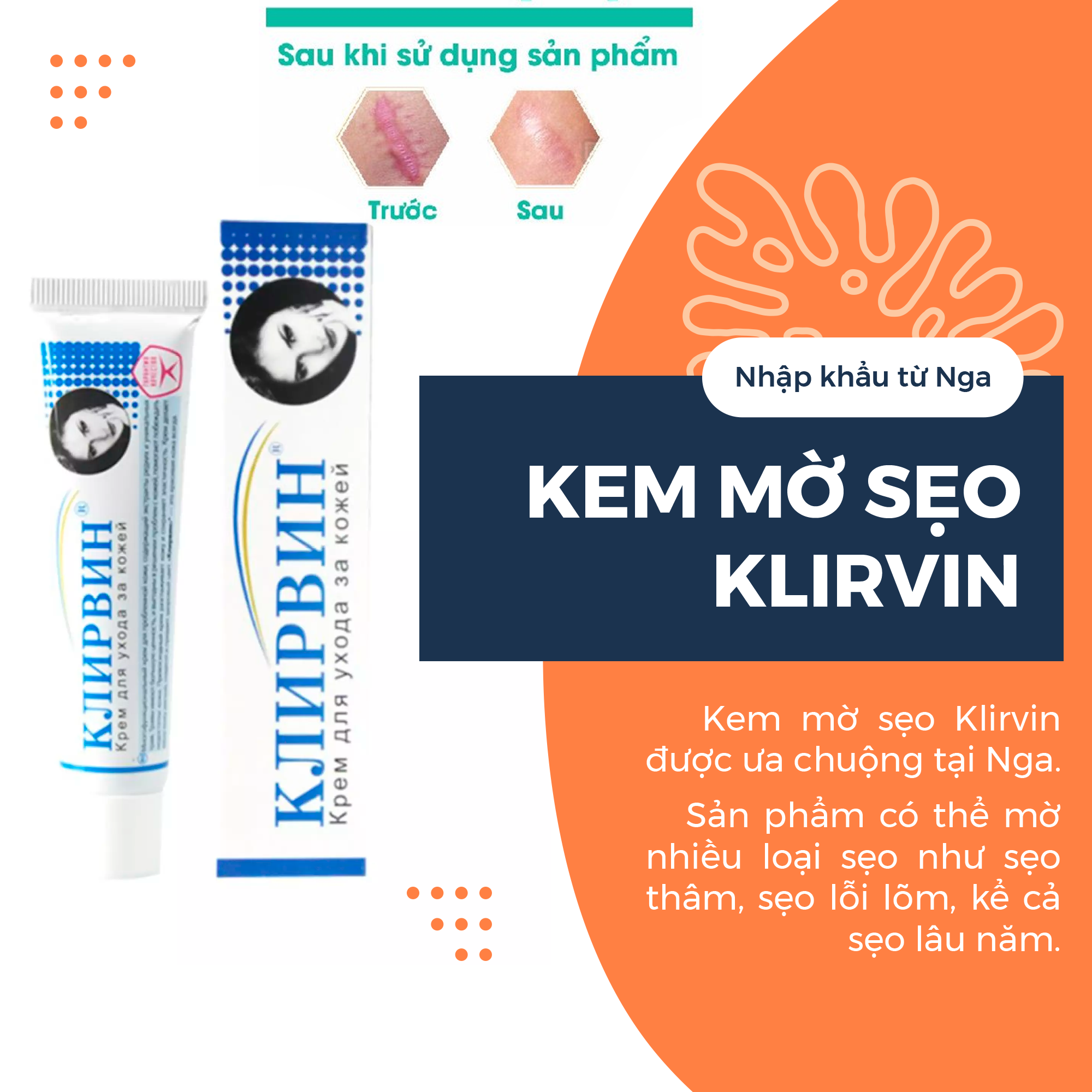 Kem ngăn sẹo Nga klirvin kem ngừa sẹo lồi thâm sẹo rỗ lâu năm các loại sẹo mụn bỏng sẹo thủy đậu sau phẫu thuật đặc biệt các vết rạn da vitamin E và các chất chống oxy hóa tự nhiên - Guty Home