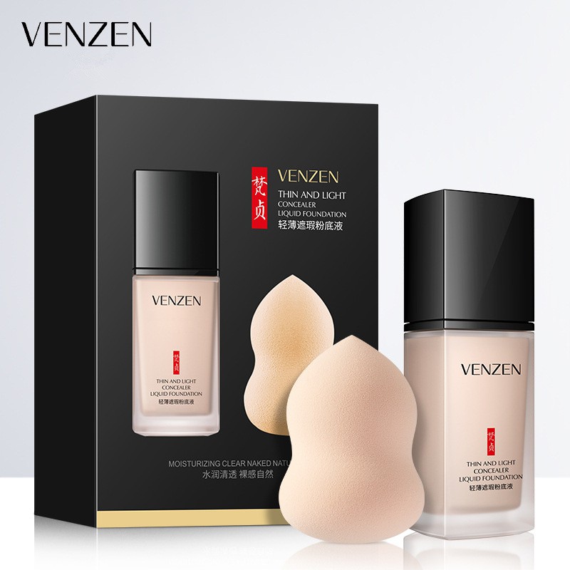 Kem nền dạng lỏng tự nhiên che khuyết điểm kìm dầu chống nước tặng mút