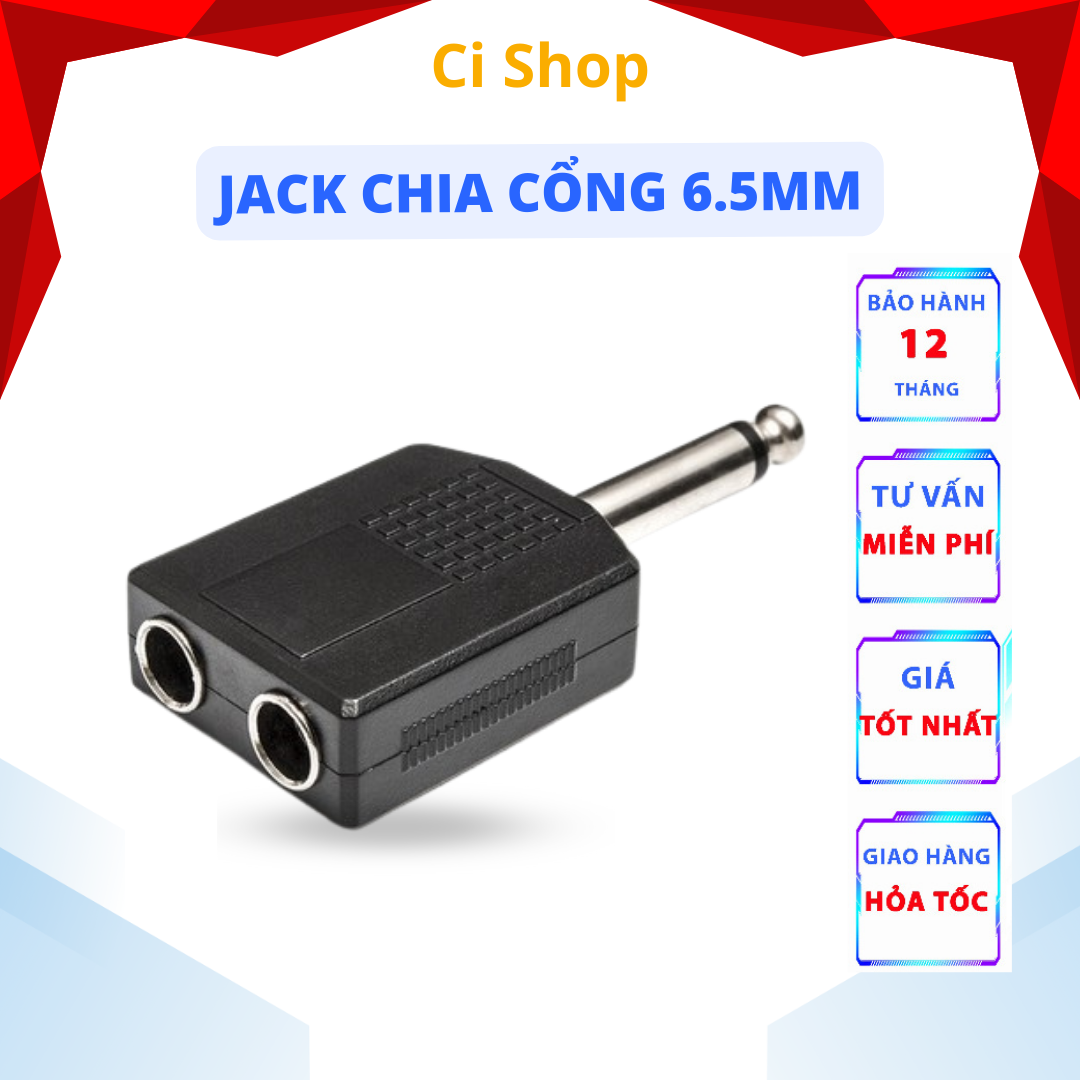 Jack chia cổng micro 6.5mm chia từ 1 cổng ra 2 cổng dùng hát song ca