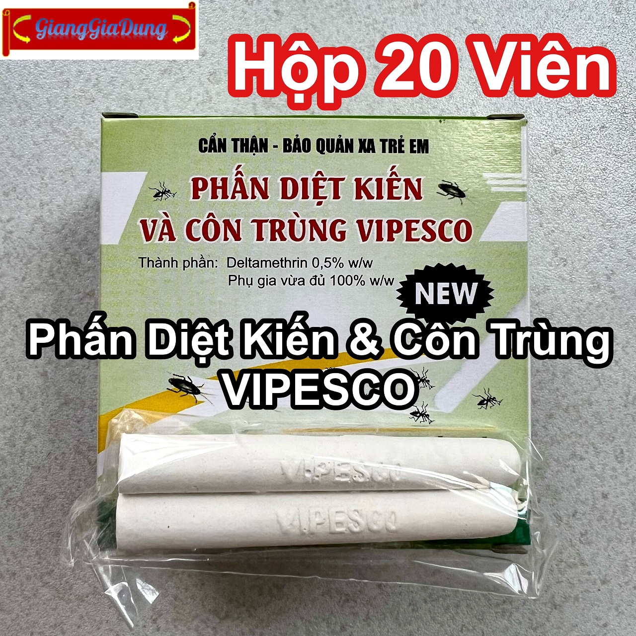 Hộp 20 viên phấn diệt kiến và côn trùng vipesco mẫu mới 2019