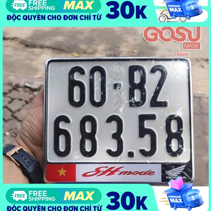 Khung biển số xe máy logo SH mode- Inox gò chống nước