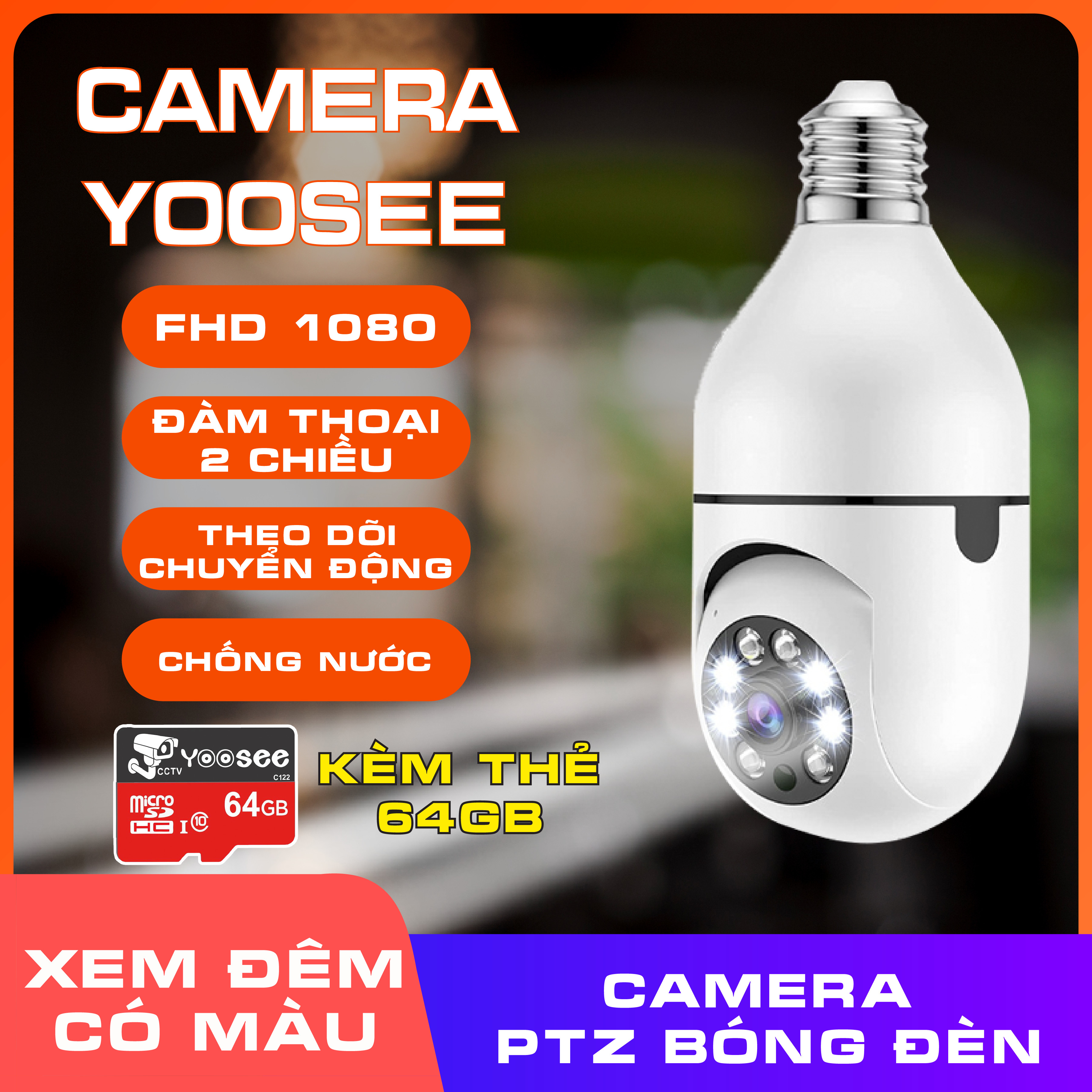 Camera Yoosee PTZ bóng đèn xoay 360 độ 5.0Mpx FHD1080p hình ảnh rõ nét Ban đêm có màu báo động chống trộm Đàm thoại 2 chiều BH 6 Tháng