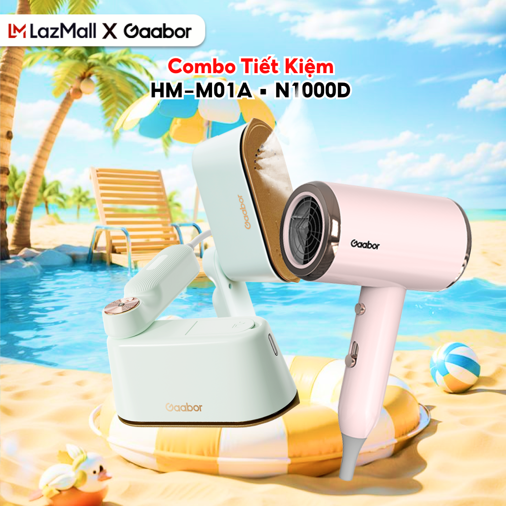 Combo du lịch bàn ủi hơi nước cầm tay HM-M01A và Máy sấy tóc 2 chiều N1000D - Combo 285 - tiện lợi du lịch, bảo vệ tóc - Bảo hành 12 tháng 1 đổi 1