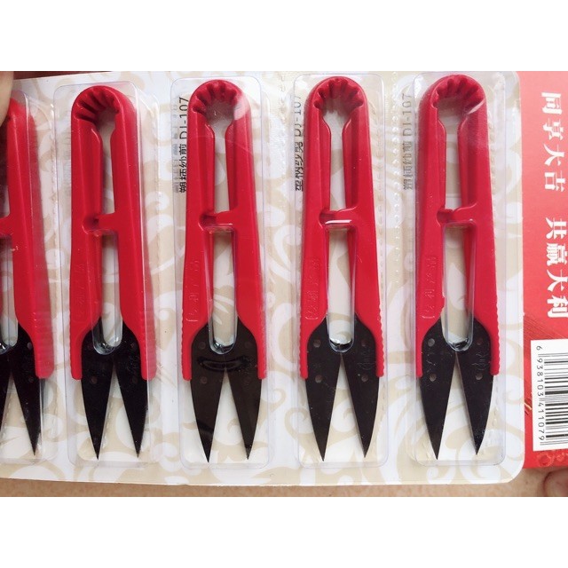 Vỉ 12 cây kéo bấm siêu bén,cán nhựa đỏ.