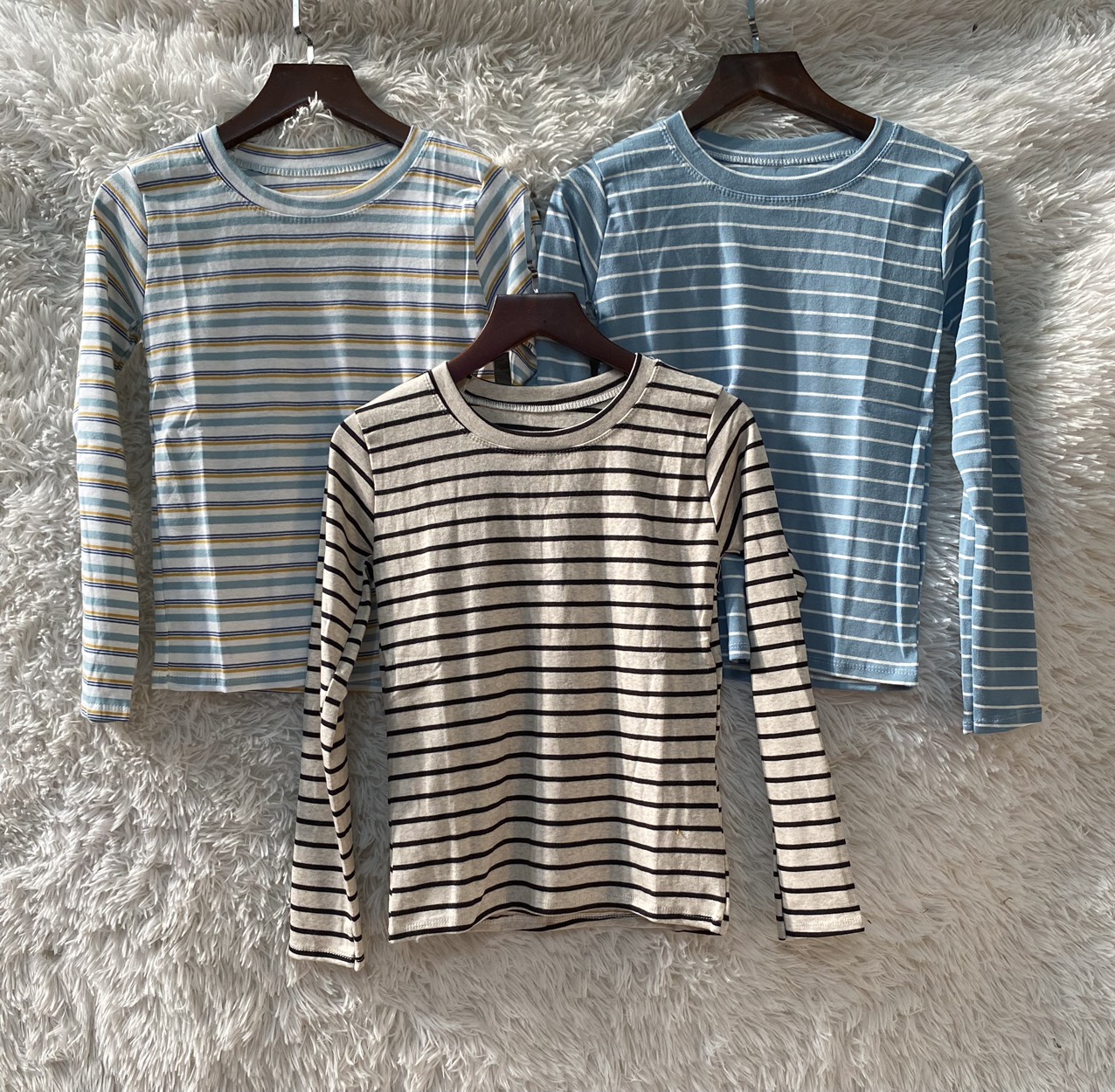 Áo thun sọc ngang tay dài nữ , áo thun tay dài nữ , vải thun cotton co giản 4 chiều