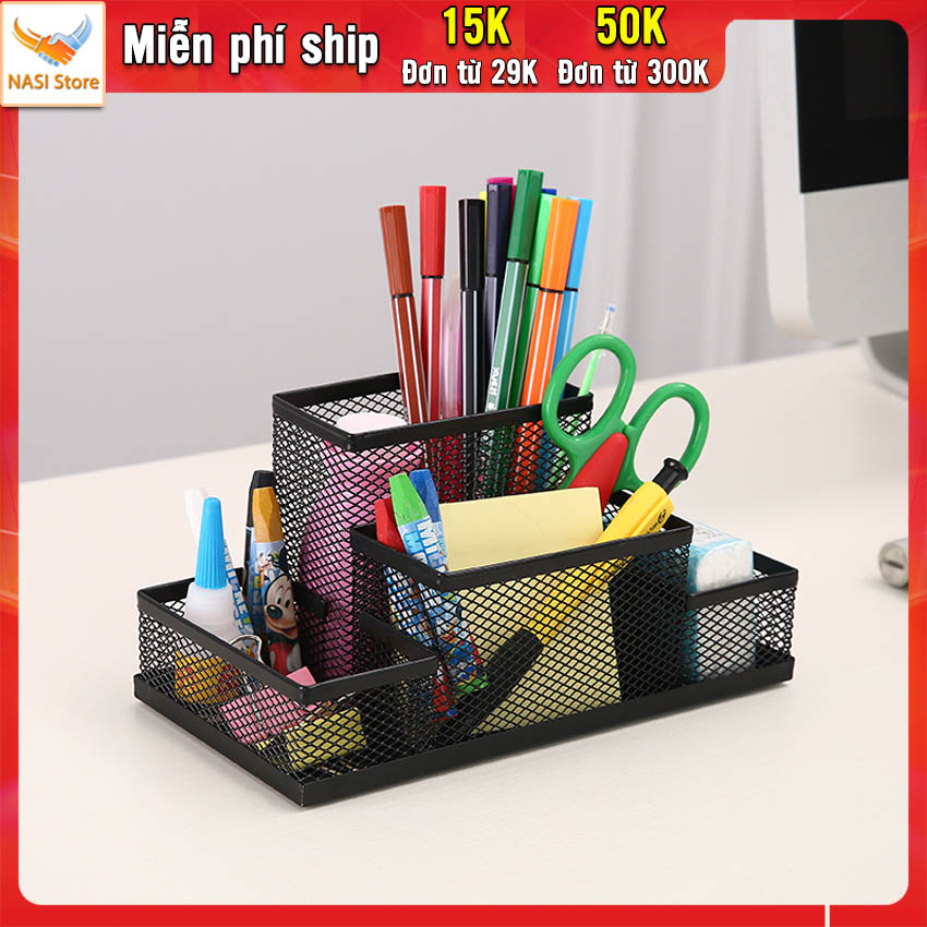 Hộp đựng bút để bàn cao cấp NS05 NASI Store bằng thép sơn tĩnh điện cứng chắc kệ đựng bút để bàn văn phòng phẩm học sinh khay đựng bút