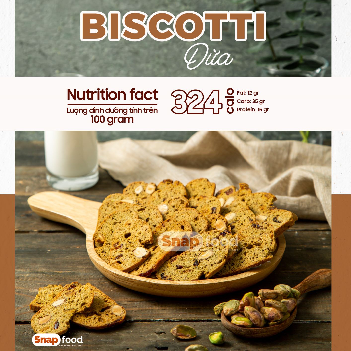 Bánh quy ăn kiêng/giảm cân - biscotti dừa 300gram - snap food
