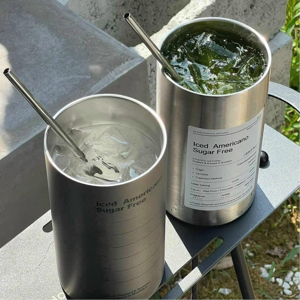 Ly Giữ Nhiệt Iced Americano Inox 304 Đúc Liền Khối Cao Cấp Có Nắp Đậy Tặng Kèm Ống Hút - Màu Ngẫu Nhiên
