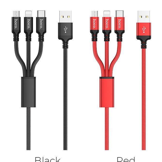 HCM có hộp Cáp Sạc đa năng Hoco dây dù CX3 3 Đầu - cáp sạc 3 in 1 - cap sac - dây sac - cáp sạc iphone - sam sung - Apple Micro Type-C - day sac đa năng