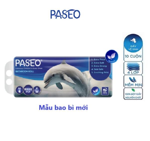  Giấy vệ sinh Paseo Dolphin 10 cuộn 4 lớp siêu mịn hoa văn cá heo độc đáo 