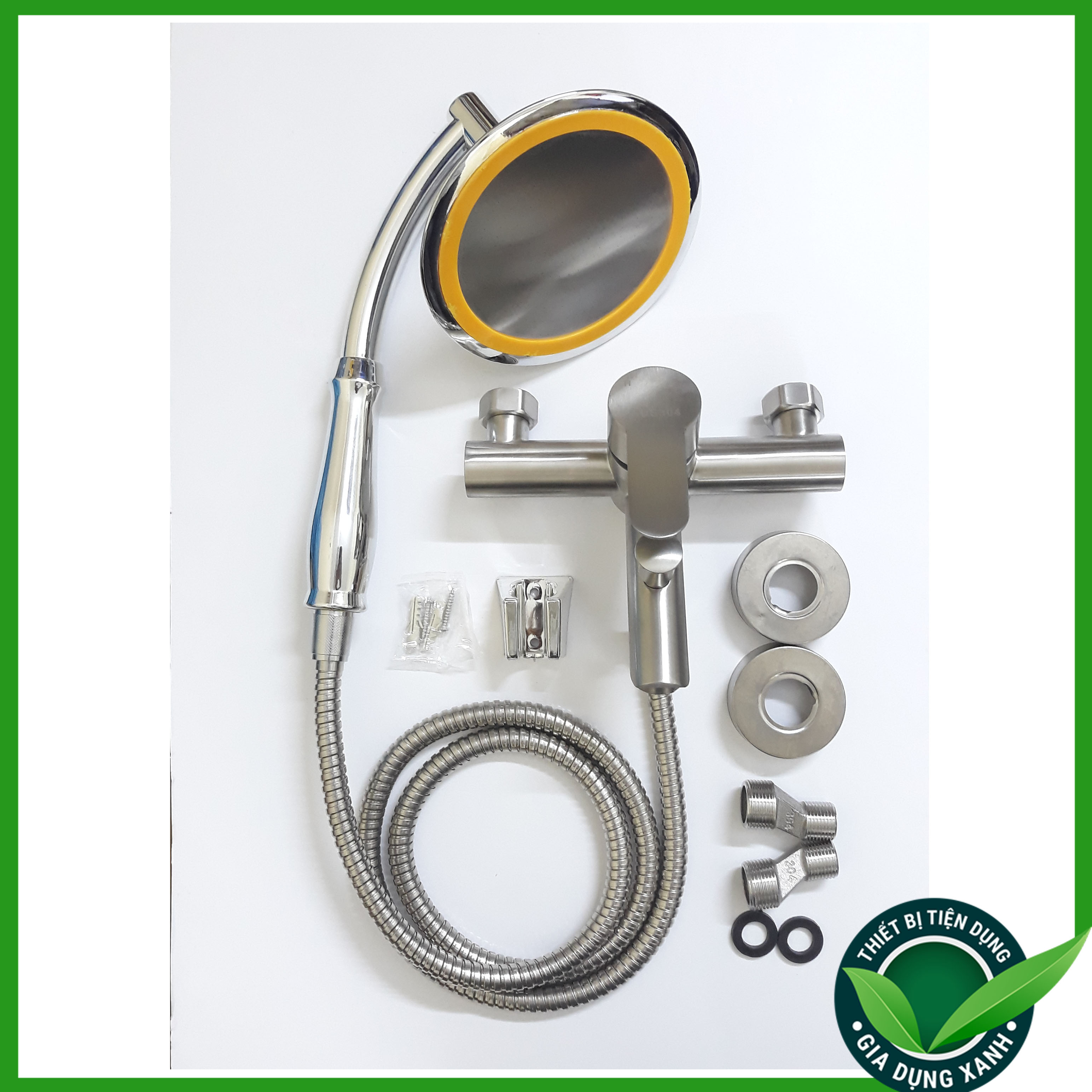 [Hàng cao cấp] Bộ đầy đủ Củ sen nóng lạnh inox và Tay sen tăng áp loại to mặt 15cm tay cong chỉnh góc mặt sen linh hoạt làm từ nhựa ABS có 2 lớp màng lọc cặn bẩn tiết kiệm nước