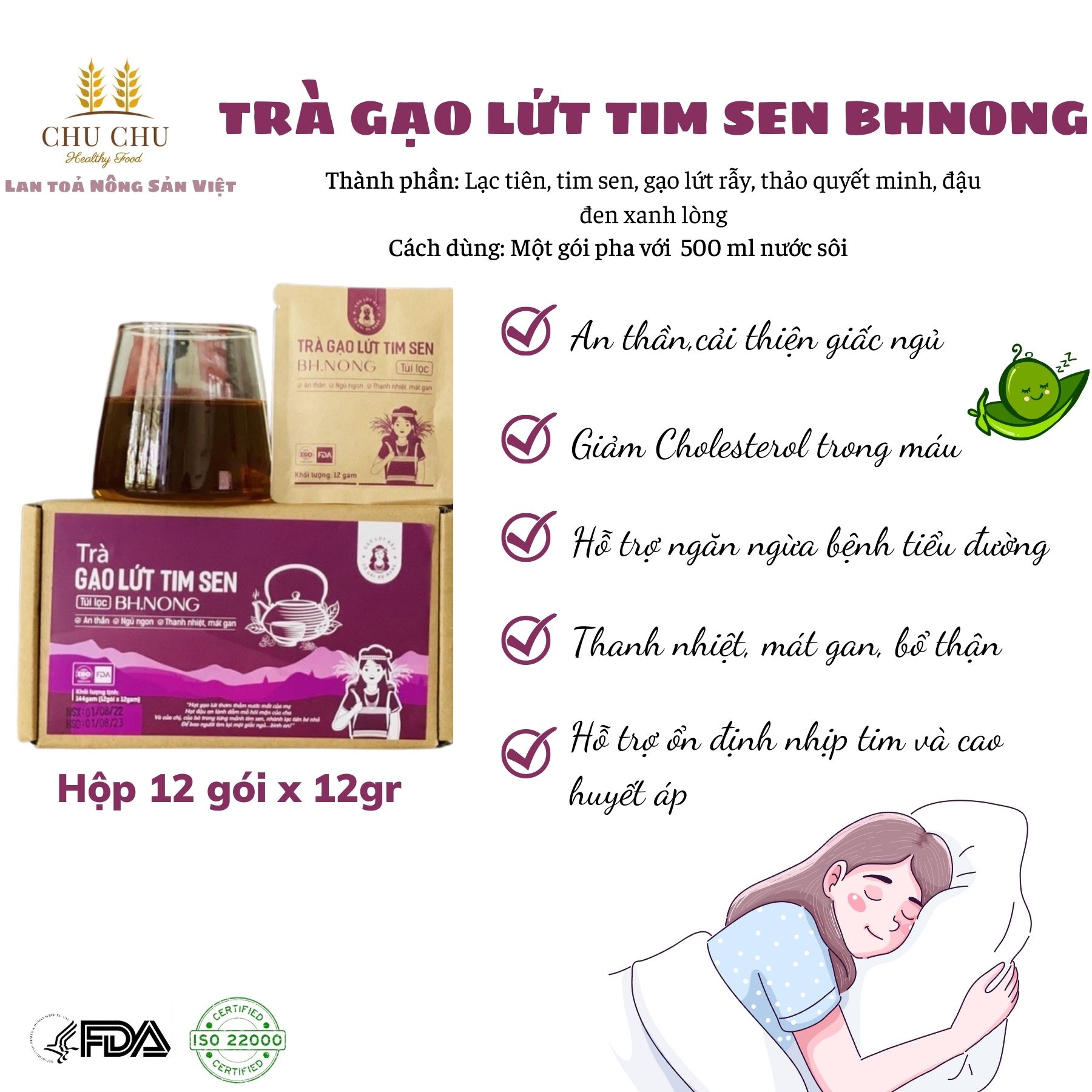 Trà gạo lứt t.i.m sen bh.nong - gạo lứt rẫy vùng cao
