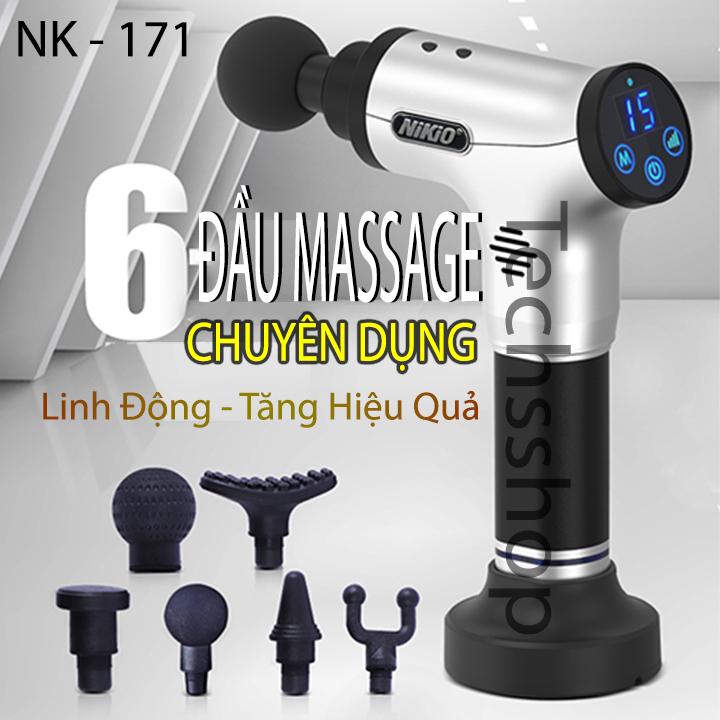Máy massage cầm tay cao cấp 6 đầu Nikio NK 171 - Máy massage không dây dùng pin sạc - Máy massage toàn thân - Máy mát xa vật lý trị liệu - Máy matxa cao cấp - Máy massage tập cơ
