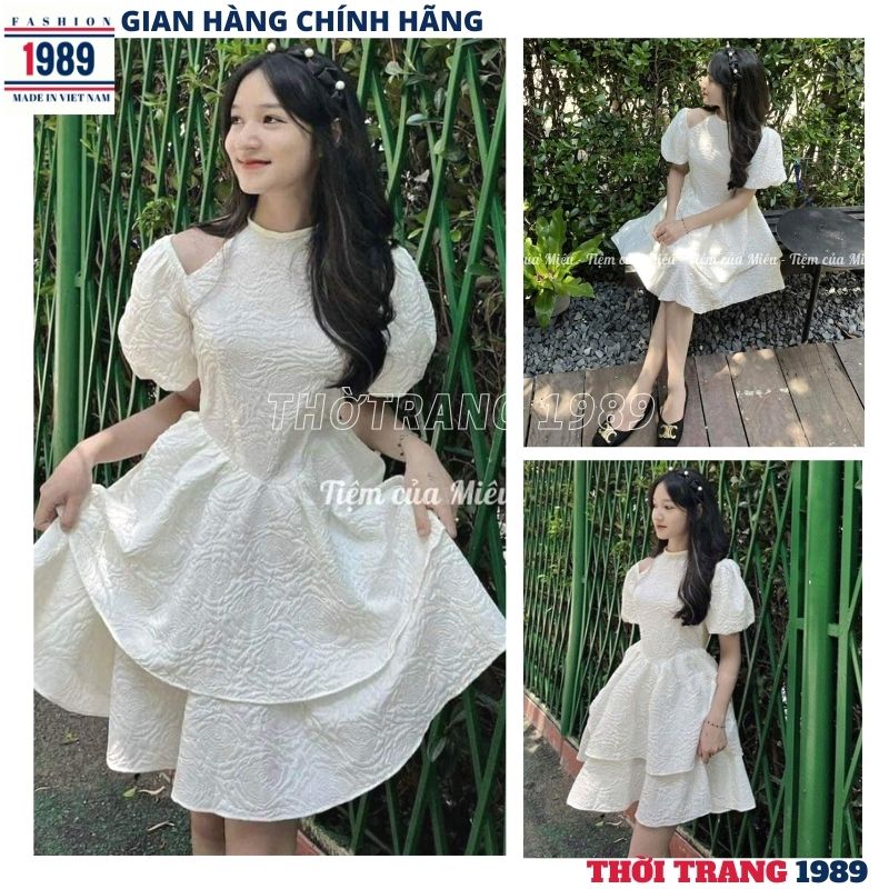 Đầm công chúa cổ yếm v98 -váy gấm xốp xòe bồng 2 tầng cổ yếm tay bồng sang chảnh ,đầm công chúa -đầm tiểu thư, váy chữ a -thời trang 1989