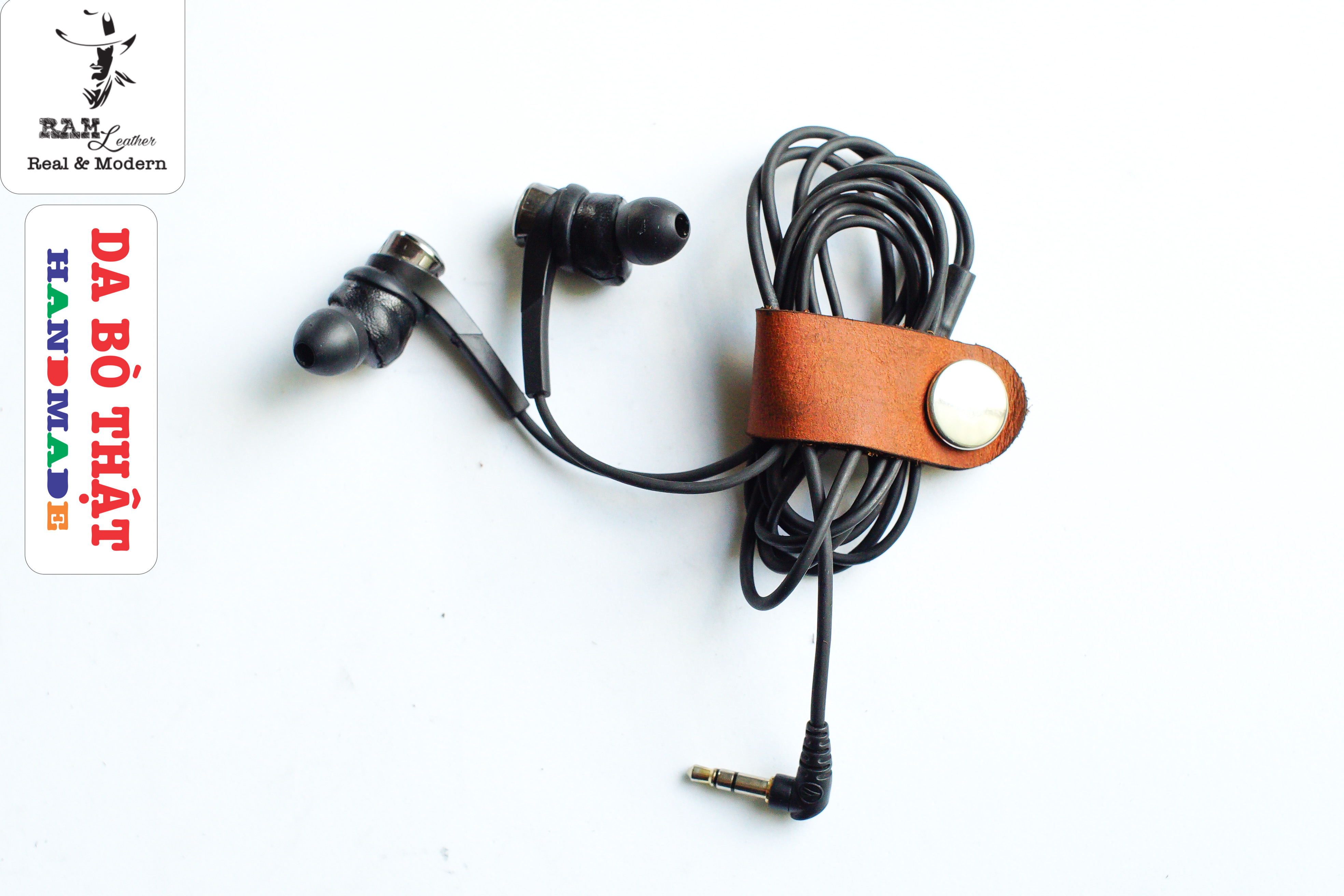 Nút bấm tai nghe da bò hàng chính hãng ram leather