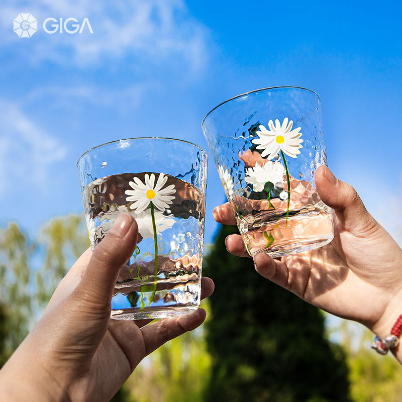 GIGA ESSENTIAL NHẬT bản phong cách đơn giản nhỏ hoa cúc búa thủy tinh/búa thủy tinh kết cấu nước/cốc Cà Phê/Cốc đôi/cốc sữa/ly nước giải khát