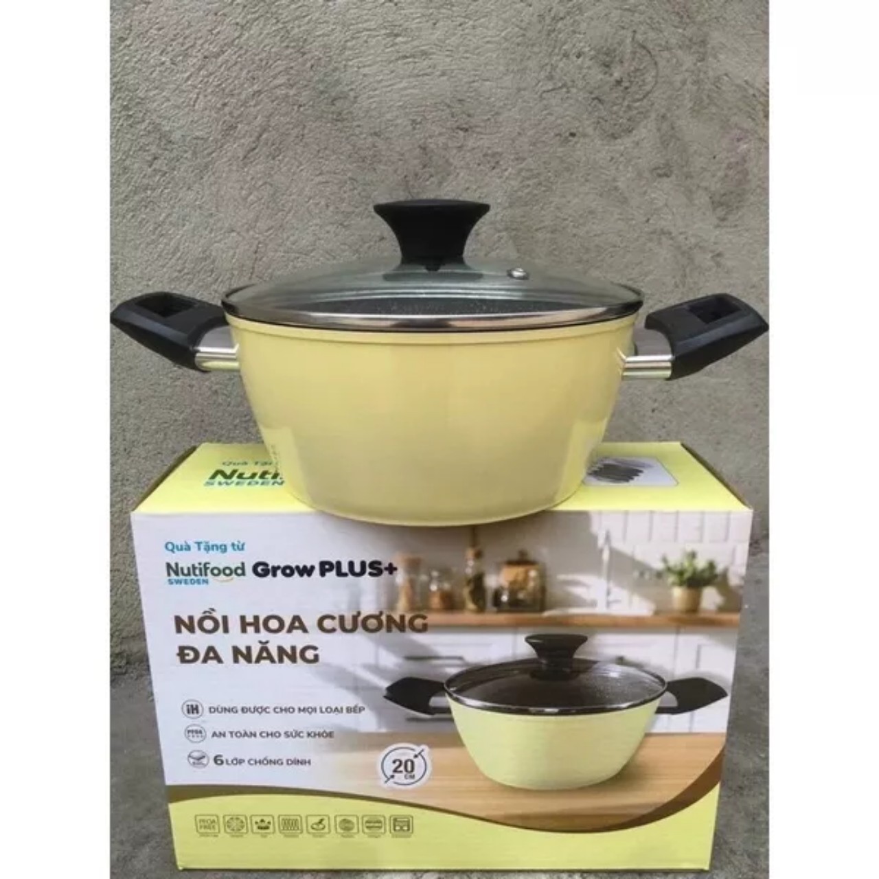 Nồi vân đá chống dính hoa cương greencook 20cm km nutifood