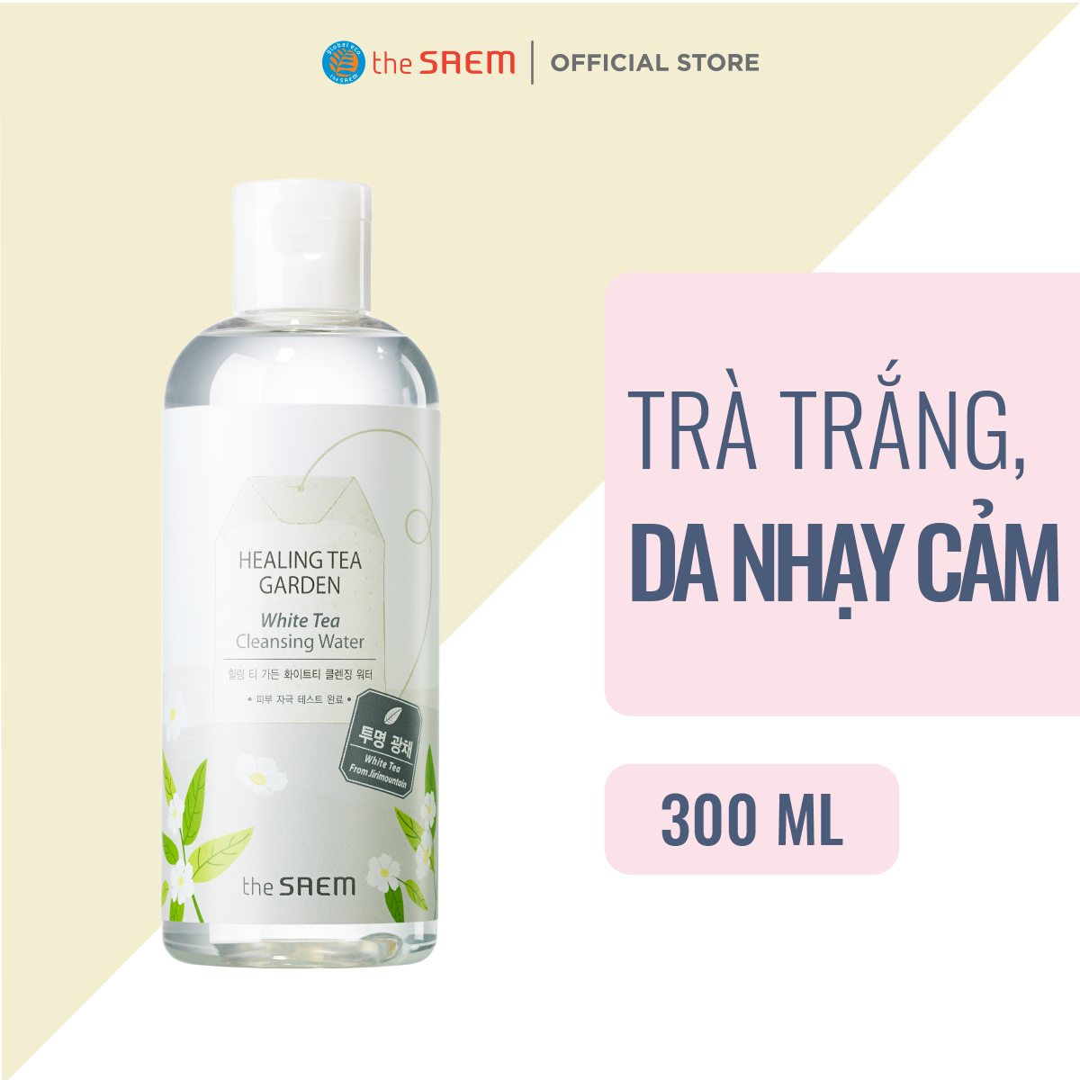 Nước Tẩy Trang Làm Sạch Da Ngăn Mụn Chiết Xuất Từ Trà Trắng The Saem Healing Tea Garden White Tea Cleansing Water 300ml