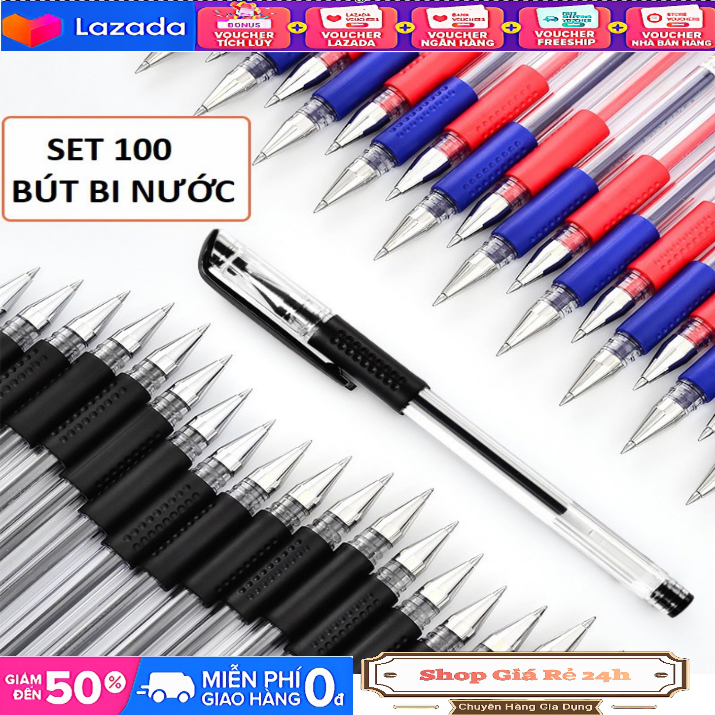 Combo 100 cây bút bi nước ngòi nhỏ - Bút Bi sử dụng cho Văn Phòng Học sinh Sinh viên