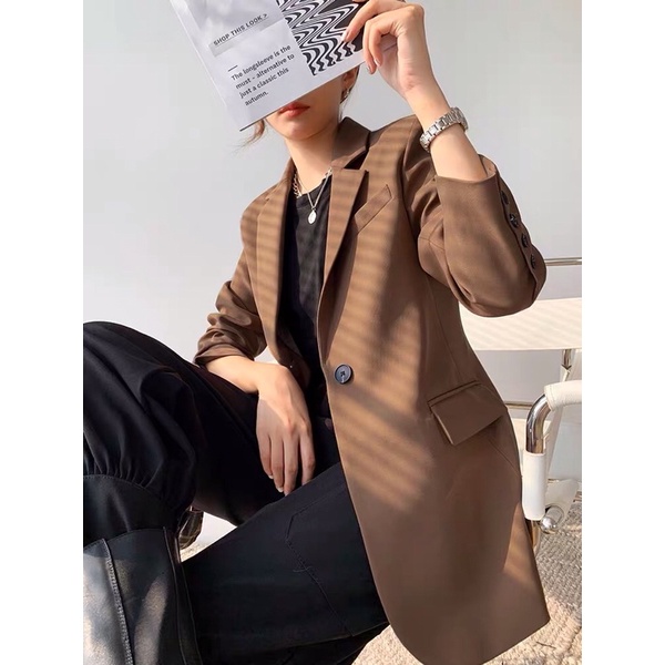 Áo khoác vest blazer dáng suông nữ màu nâu QUYNH DESIGN
