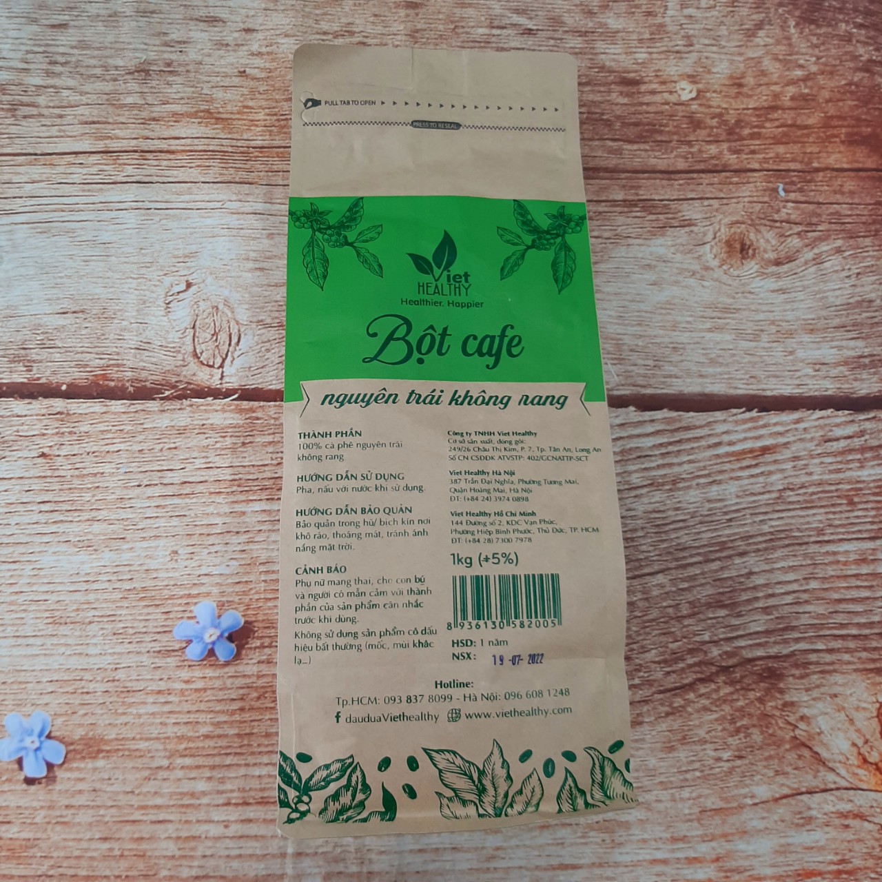 Bột cafe nguyên trái, không rang Viethealthy; Bột coffee enema - Bịch 1kg