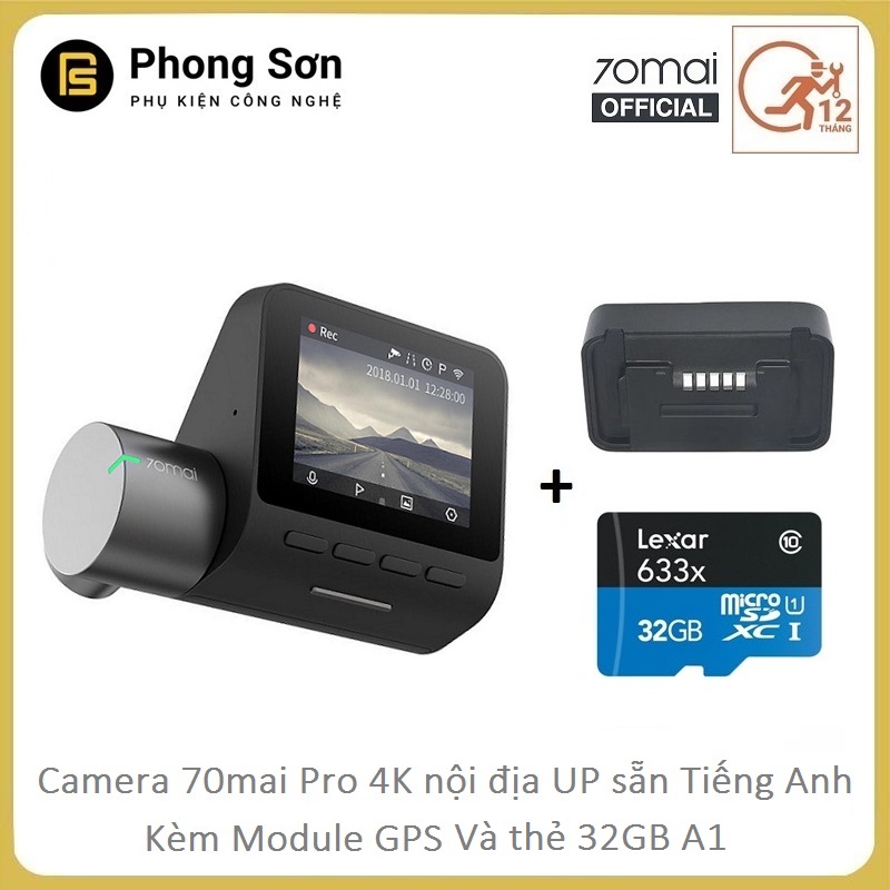 Combo Camera Hành Trình  Xiaomi 70mai Dash Camera Pro ,Kèm Module GPS, Kèm thẻ nhớ 32GB A1 - Bản Nội Địa chuyển sang Tiếng Anh
