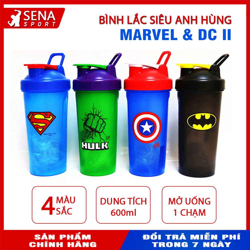 Bình Lắc Tập Gym, thể thao biểu tượng Siêu Anh Hùng Marvel, DC 600ml siêu cute