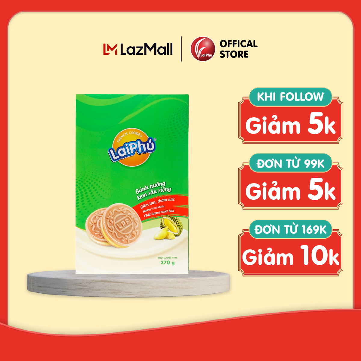 Bánh cookies lai phú kem sầu riêng 270g