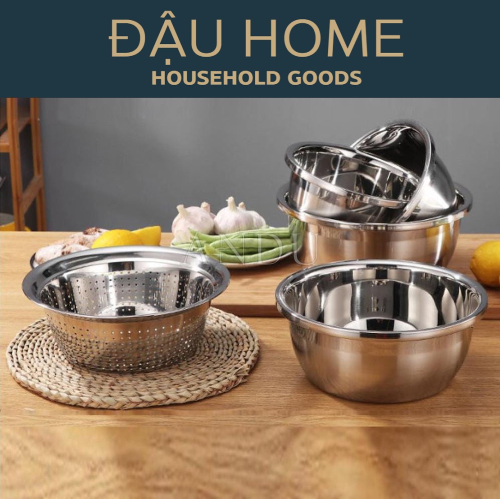 [Hàng loại 1] Bộ 5 Rổ Chậu inox 304 cao cấp an toàn thực phẩm sức khỏe - Rổ Chậu nhà bếp