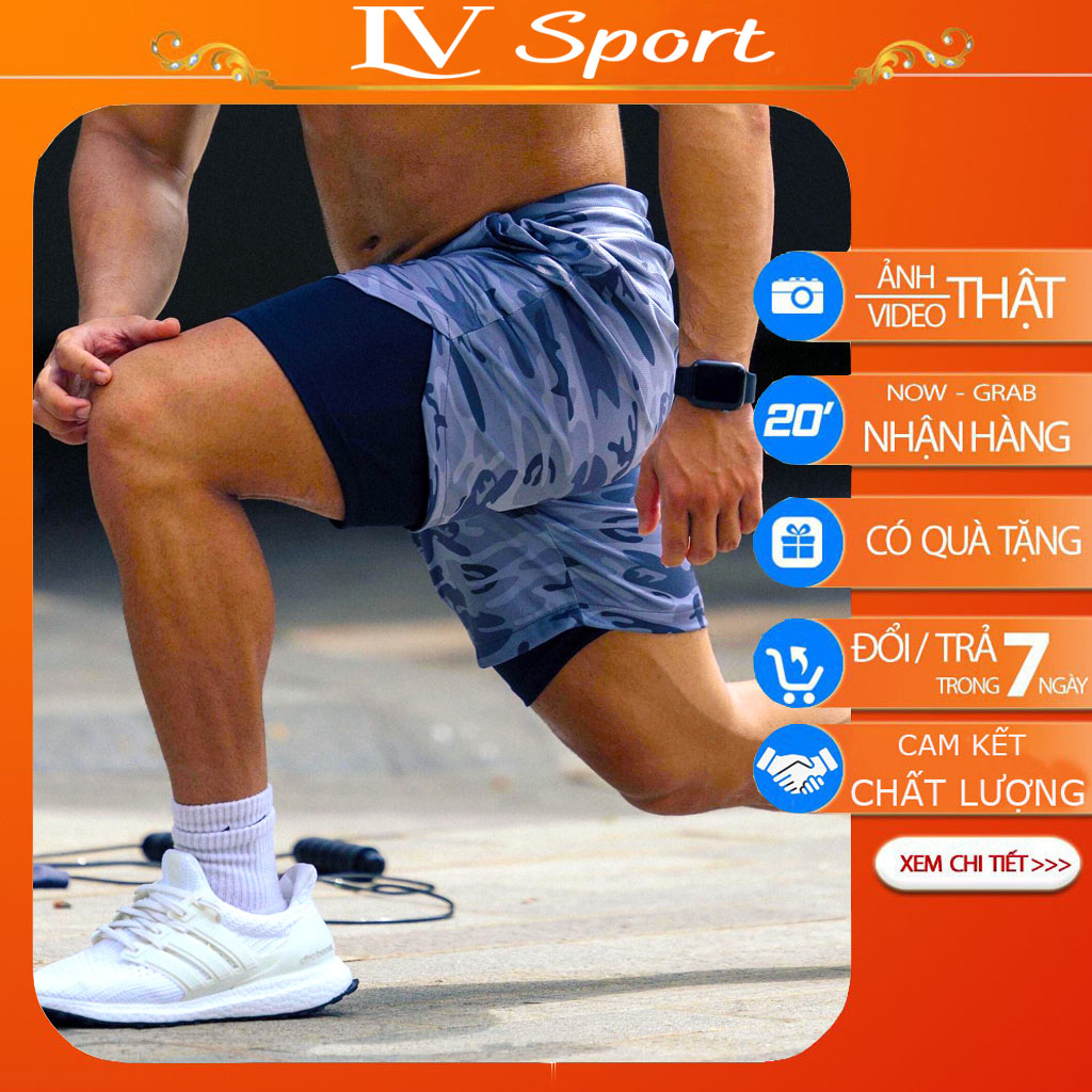 Quần tập gym nam 2 lớp vải đẹp, quần thể thao nam ngắn, co giãn 4 chiều thoáng mát, thấm hút mồ hôi h05