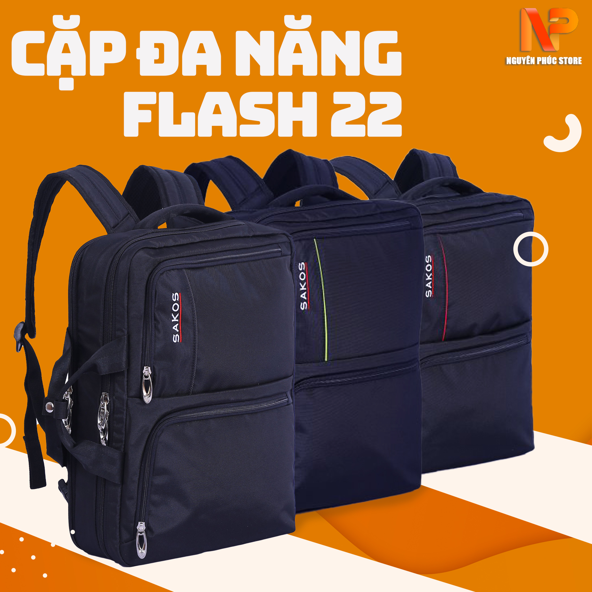 Balo Nam Nữ Đi Học,Cặp Balo Học Sinh,Cặp Xách Tay Đi Làm Đa Năng Flash 22 - Balo Laptop 15",Chống Nước,Balo tích hợp xách tay - Bảo hành chính hãng Sakos