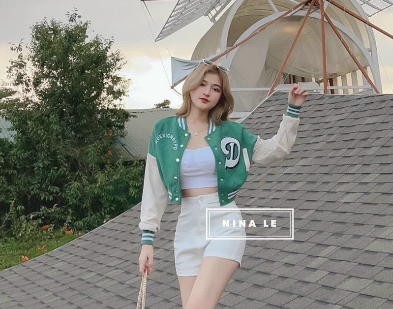 Áo khoác nữ bomber jacket croptop cánh dơi in D cá tính cực đẹp