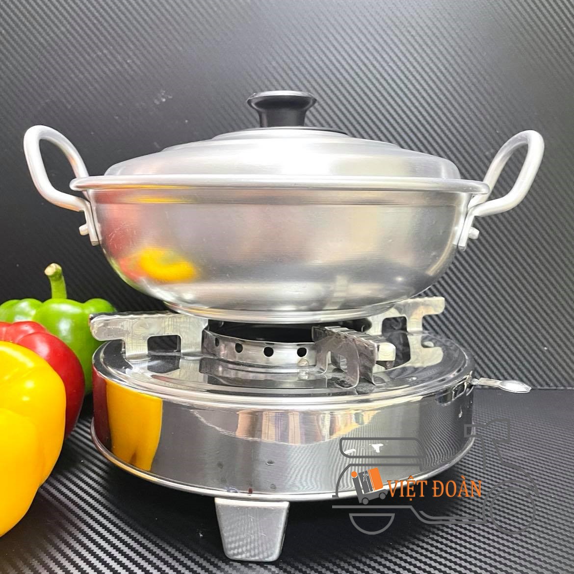 Combo bộ nồi lẩu + bếp cồn size24/22cm - bộ nồi lẩu nhôm bếp inox. dụng cụ bộ nồi lẩu bếp cồn dùng chuyên nghiệp cho quán ăn nhà hàng
