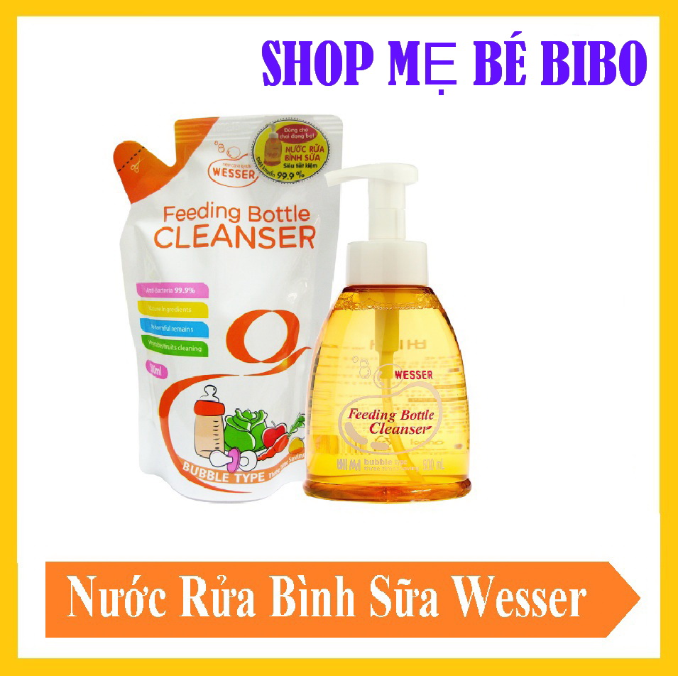 Nước Rửa Bình Sữa Wesser 500ML + Dụng cụ vệ sinh cọ rửa bình sữa đa năng Wesser