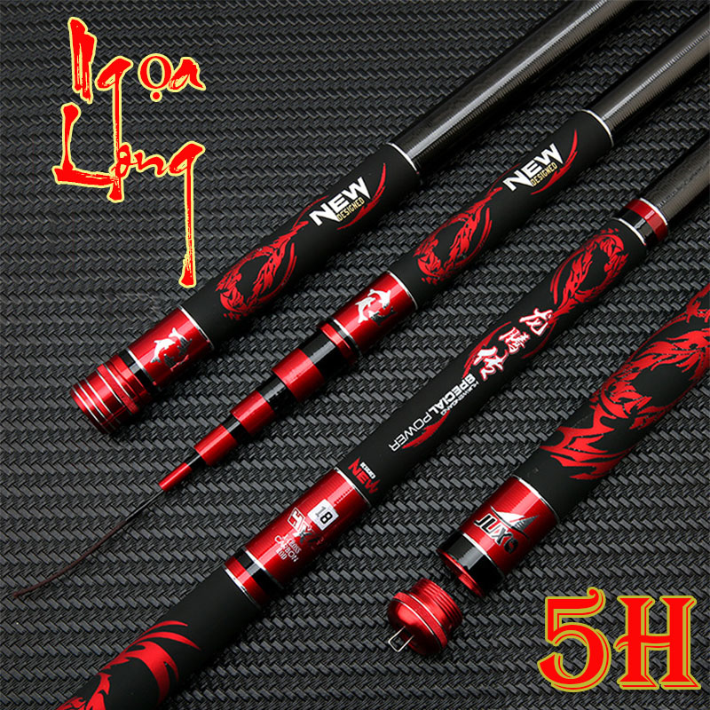câu cá - Cần câu đơn  câu tay câu đài Ngọa Long 5H đỏ đen  cao cấp có nhẫn chống trượt CĐ-2