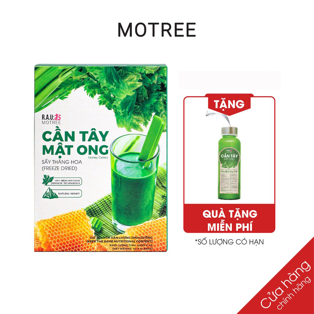 Hộp Bột Cần Tây Mật Ong Motree Mẫu Mới Giúp Giảm Cân, Hết Mụn, Sáng Da, Đẹp Dáng, Đào Thải Mỡ Thừa, Thanh Lọc Cơ Thể [Tặng Kèm 1 Bình Thủy Tinh Cao Cấp khi mua 3 Hộp]
