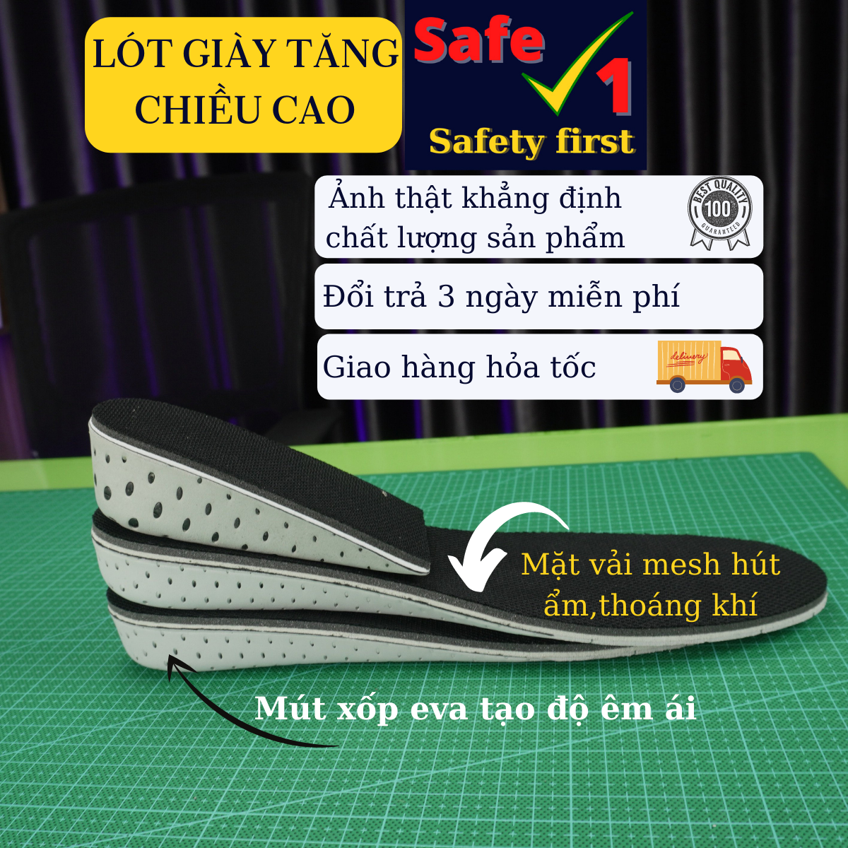 Lót đệm giày tăng chiều cao đến 2-4cm đủ loại. Chống hôi chân, dễ dàng cắt điều chỉnh size, tái sử dụng nhiều lần