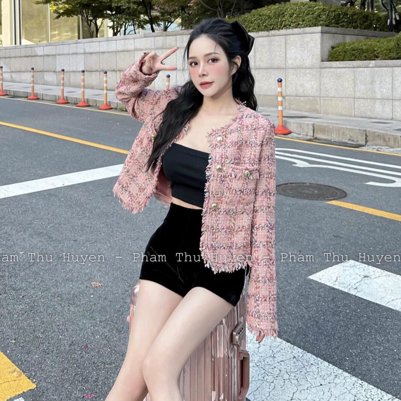 Áo dạ kẻ tua rua họa tiết chất tweed 2 lớp cao cấp
