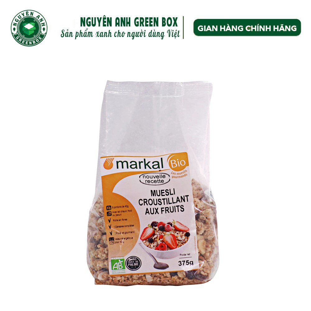 Ngũ cốc giòn trái cây hữu cơ Muesli Croustillant Aux Fruits Markal cho bữa sáng thơm ngon dinh dưỡng