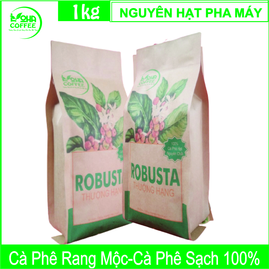 1KG Cà phê Hạt Robusta rang mộc -Cà phê sạch thương hiệu Loha Coffee-Cà phê nguyên chất-