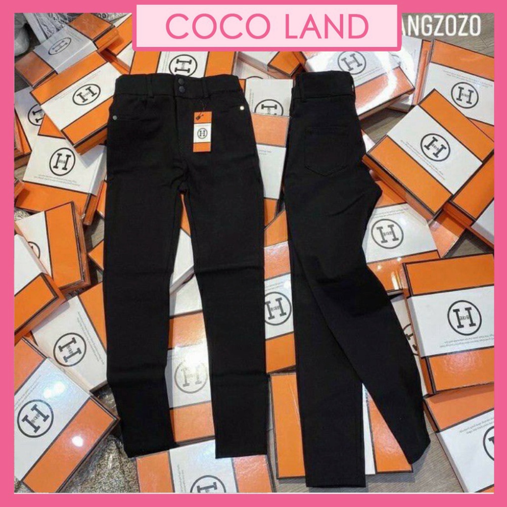 Quần legging cạp cao 2 khuy khóa chữ h- legging bò giấy siêu co giãn cocoland - sang chảnh - cao cấp