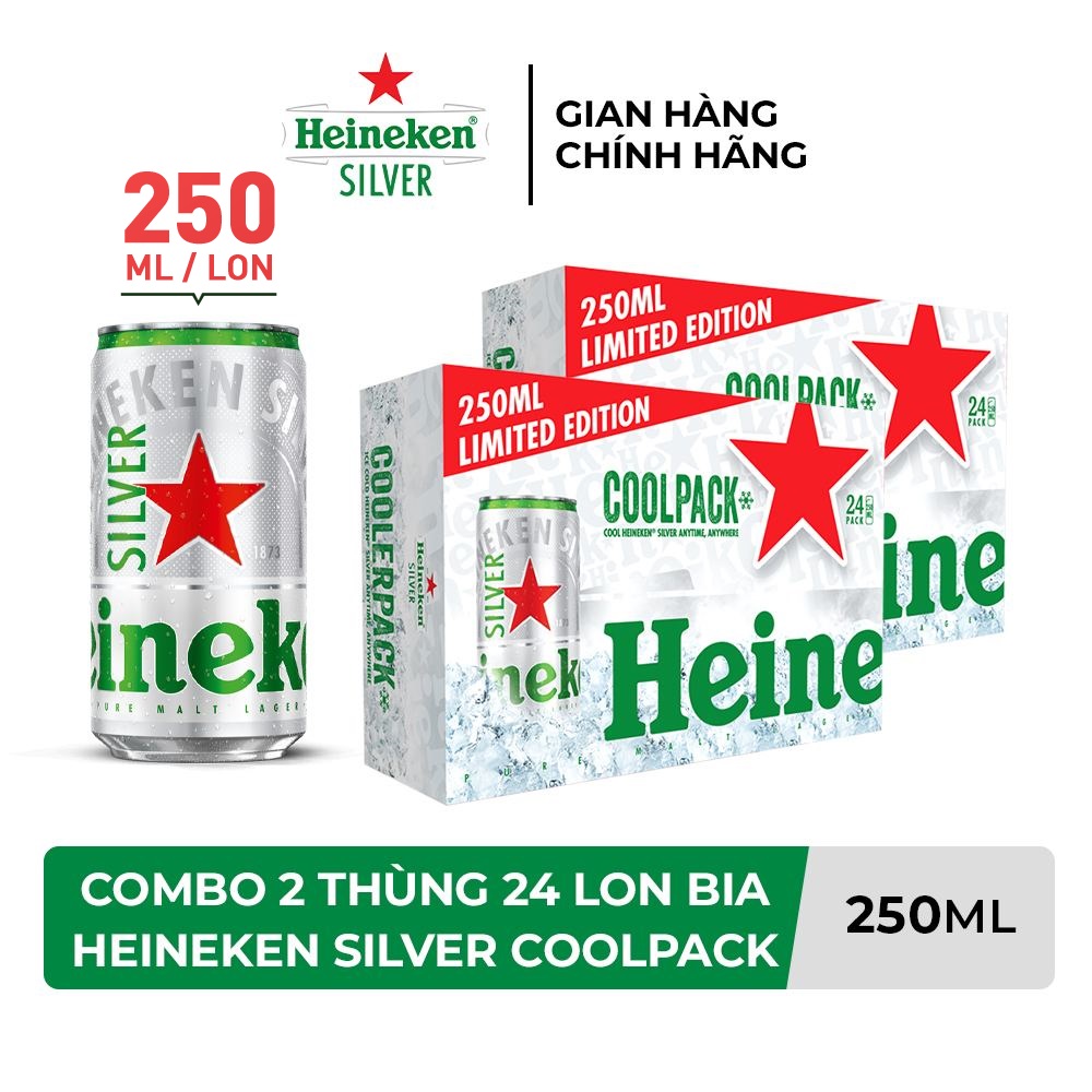 Combo 2 Thùng 24 lon bia Heineken Silver Coolpack 250ml/lon