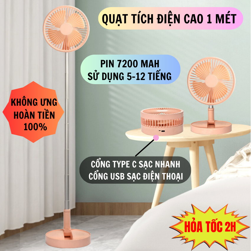 [ Miễn phí vận chuyển ] Quạt Mini Để Bàn Sạc Pin - Quạt Tích Điện Loại Lớn SUMMER Desktop Fan, Quạt Điện 3 Tốc Độ Gió, Tích Hợp Chế Độ Gập Thông Minh Sử Dụng 6-8  Tiếng - Bảo hành 12 tháng