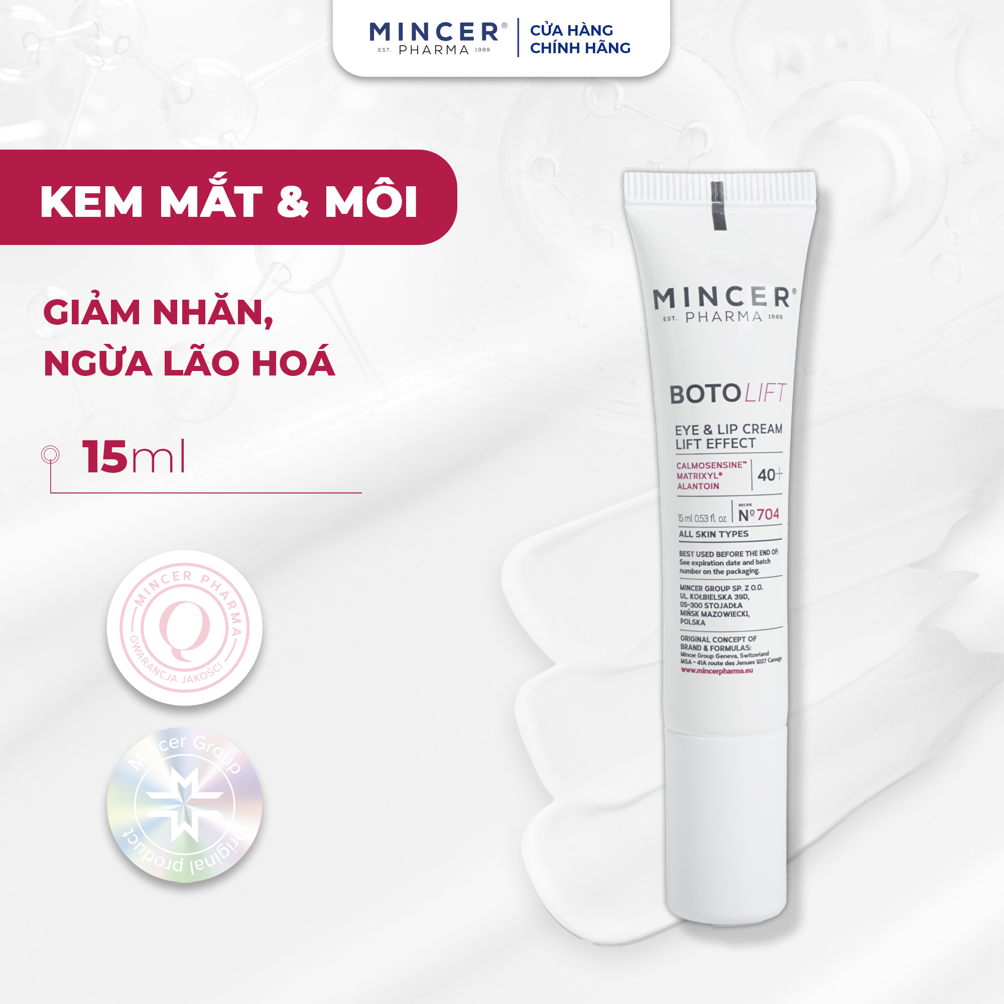 Kem Botox Mắt & Môi Nâng Cơ - Giảm Nhăn - Ngừa Lão Hoá Mincer Pharma Boto Lift Eye And Lip Cream Lift Effect 15ml