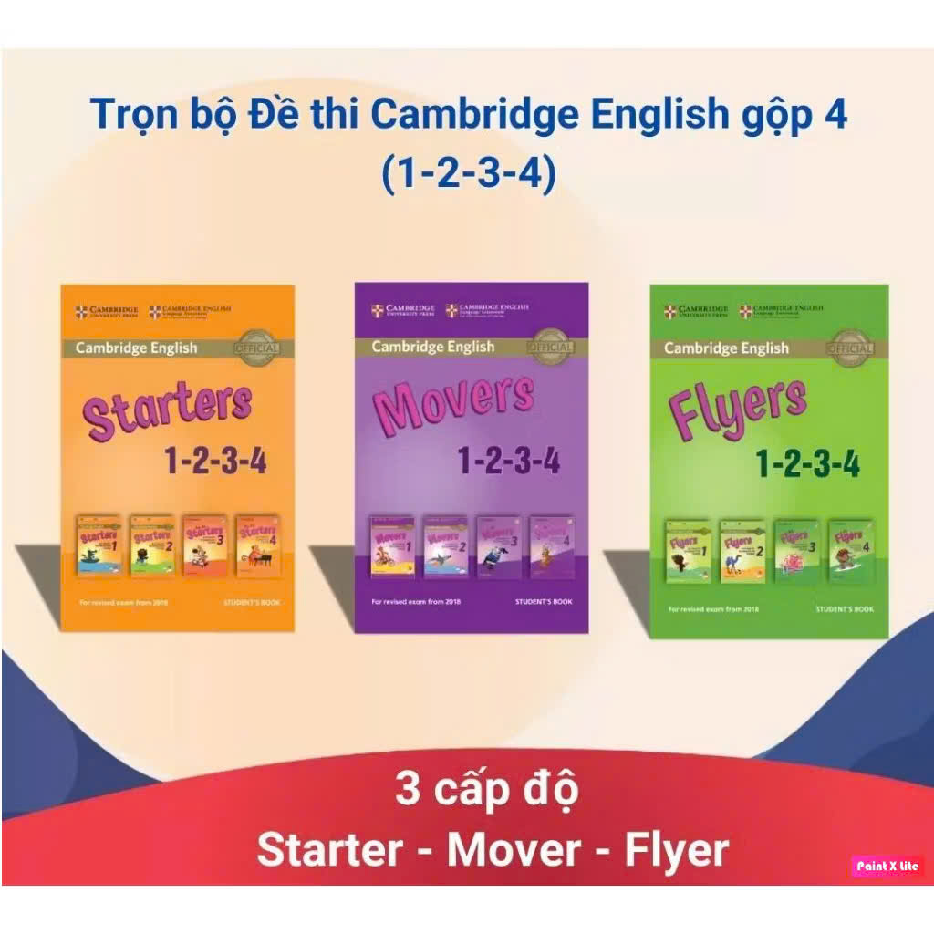 SÁCH - Cambridge: Starters, Movers, Flyers in gộp 1-2-3-4 khổ B5