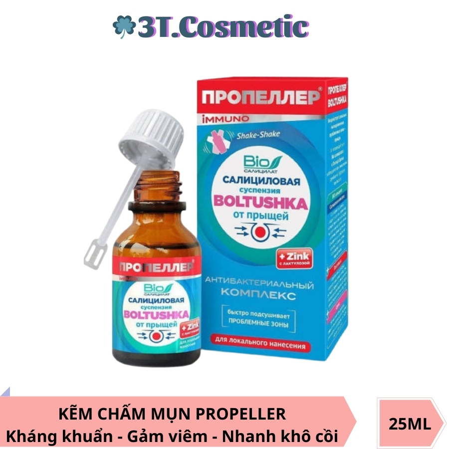Chấm mụn kẽm, kem bôi mụn Propeller Boltushka giảm sưng, ngừa viêm, gom khô cồi mụn/25 ml
