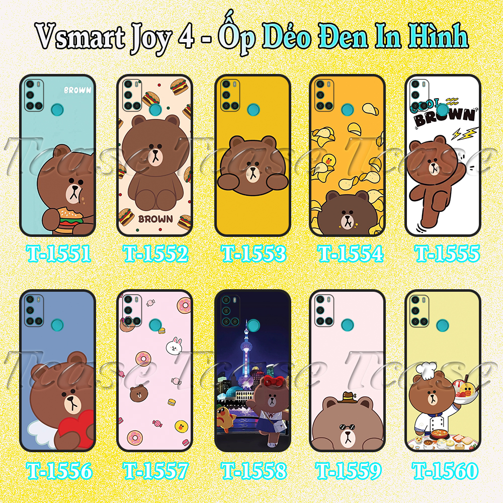 [HCM]Ốp lưng Vsmart Joy 4 - Ốp dẻo đen in hình BST Gấu Nâu Cute Vui Vẻ