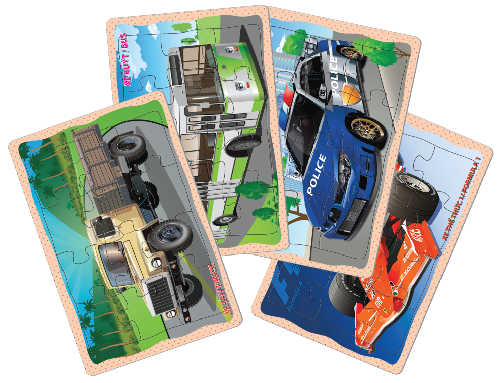 Bộ tranh xếp hình 12 mảnh Tia Sáng Jigsaw Puzzle - Ô TÔ (4 TRONG 1) - MSP: A5-025